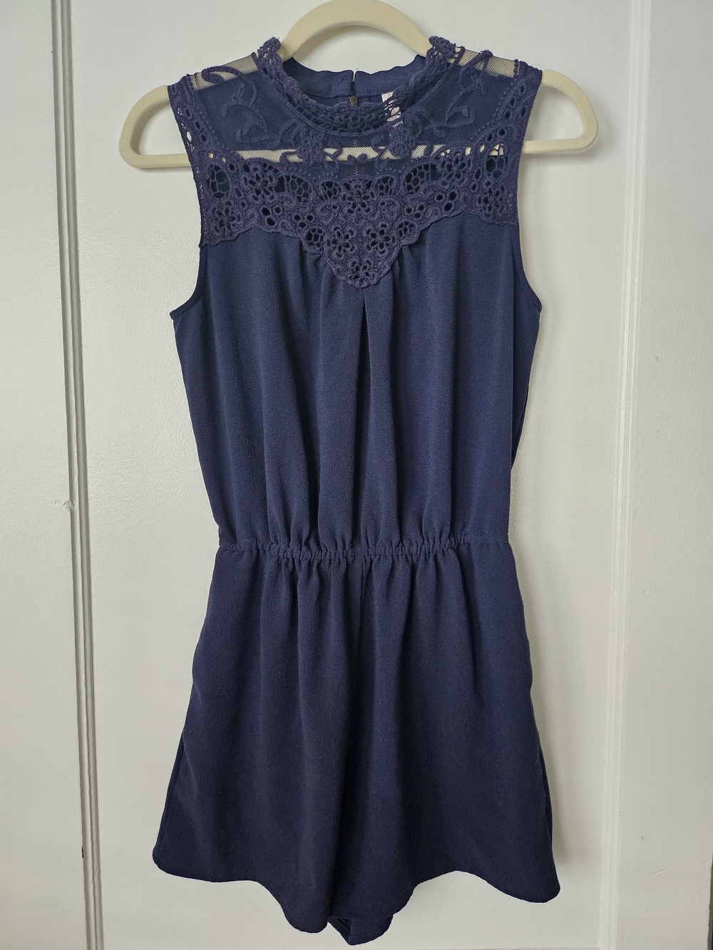 Xhilaration Navy Crochet Yoke Sleeveless Romper
